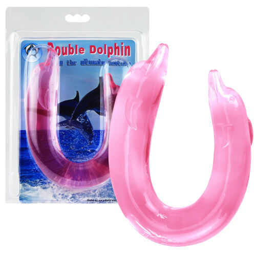 Dvojité ružové hladké dildo pre páry delfín 30 cm - 76417885