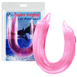 Dvojité ružové hladké dildo pre páry delfín 30 cm - 76417885