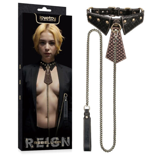 Rebellion kožená sada BDSM obojok s kravatou a vodítkom 120 cm - 70580710