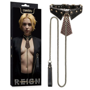 Rebellion kožená sada BDSM obojok s kravatou a vodítkom 120 cm - 70580710