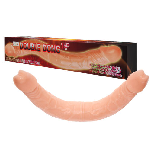 Dvojité realistické dildo v telovej farbe s ohybnou kostrou 38 cm - 73256620