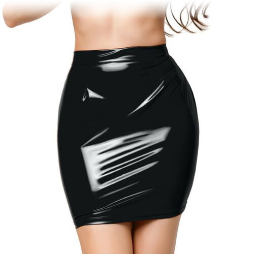 Šnurovaná čierna suknička + tangá Glossy Wetlook Leanne - 76600590