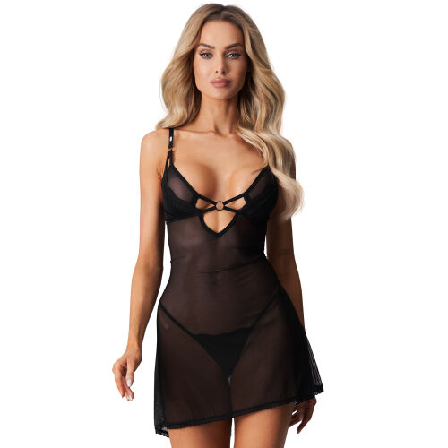 Obsessive Alliane čierne tričko s čipkou + tangá - 79723318