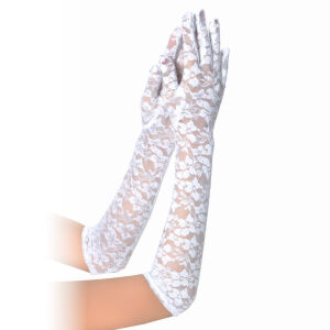Čipkované biele rukavičky s kvetinovým vzorom 41 cm - 71412880