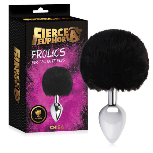 Strieborný zátka s čiernym pom-pom análny kolík - 75539723