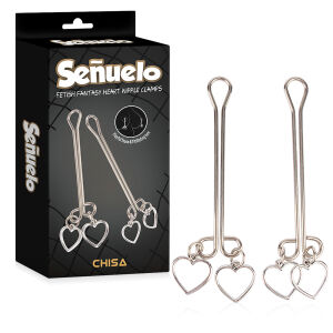 Sada oceľových svoriek na bradavky s BDSM srdiečkami - 76740812