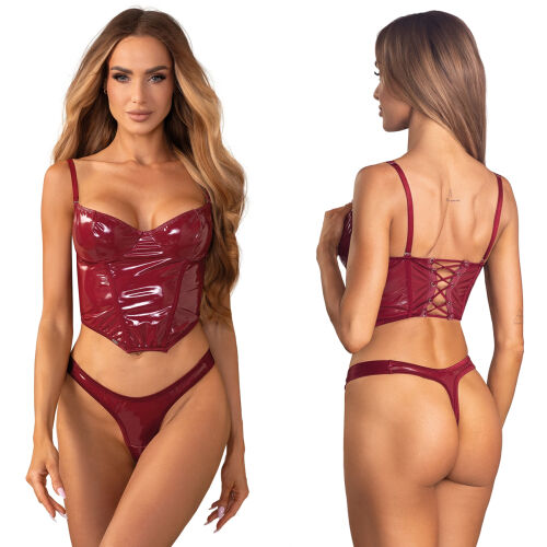 Obsessive redya bordová súprava spodnej bielizne korzet + tangá - 74948775