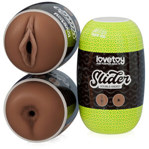 Obojstranný masturbátor pre mužov hnedá pošva a anus - 79099961
