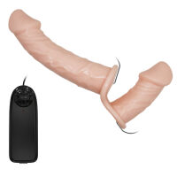Telový obojstranný strap-on s vibráciami dva penisy 10 cm + 18 cm - 70636320 - 4