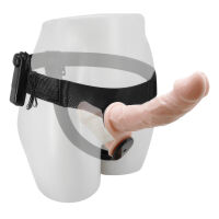 Telový obojstranný strap-on s vibráciami dva penisy 10 cm + 18 cm - 70636320 - 3