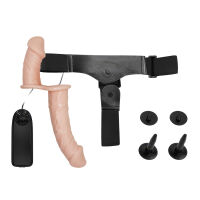 Telový obojstranný strap-on s vibráciami dva penisy 10 cm + 18 cm - 70636320 - 5