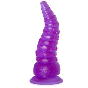 Pružný textúrovaný fialový dildo 21 cm v tvare chápadla - 76083652