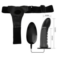 Čierny strap-on vibrujúci umelý penis pegging + ovládač - 74011327 - 4
