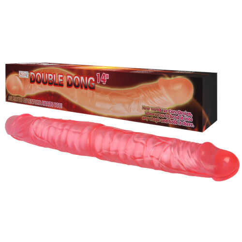 Ružové dvojité realistické dildo s ohybnou kostrou 38 cm - 76919397