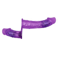 Fialový obojstranný strap-on s vibráciami dva penisy 10 cm + 18 cm - 77970723 - 6