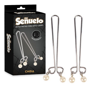 Sada oceľových svoriek na bradavky s perlami BDSM - 73380197