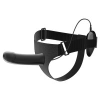 Čierny pripínací strap-on pás s vibrátorom 16 cm + ovládač - 70043295 - 5