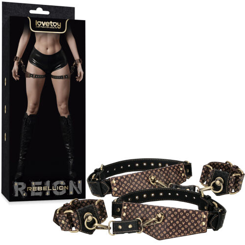 Rebellion kožený set BDSM pásky na stehná + putá na ruky - 75589662