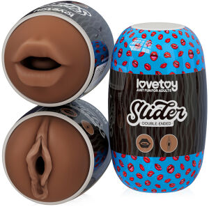 Dvojstranný masturbátor pre mužov hnedá vagína a ústa - 73146932