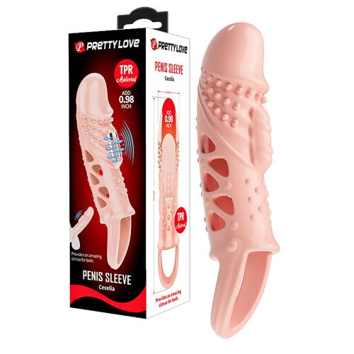 Vibrujúci nástavec na penis s výstupkami predĺženie + 2 cm - 75944181