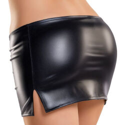 Sexy čierna mini sukňa Glossy Wetlook Camren - 77327658