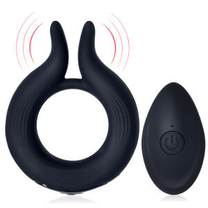 Čierny vibrujúci erekčný krúžok s výstupkami 12 programov + diaľkový ovládač - 75303507