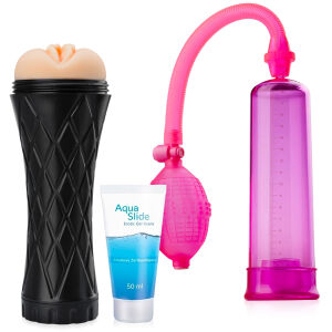 Súprava pre Mužov: Vákuová penová pumpa, Umelá vagína a Lubrikant na vodnej báze – 71872957 - 71872957