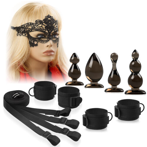 BDSM sada pre páry - putá, čipková maska, 4 análne kolíky - 73076582