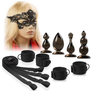 BDSM sada pre páry - putá, čipková maska, 4 análne kolíky - 73076582