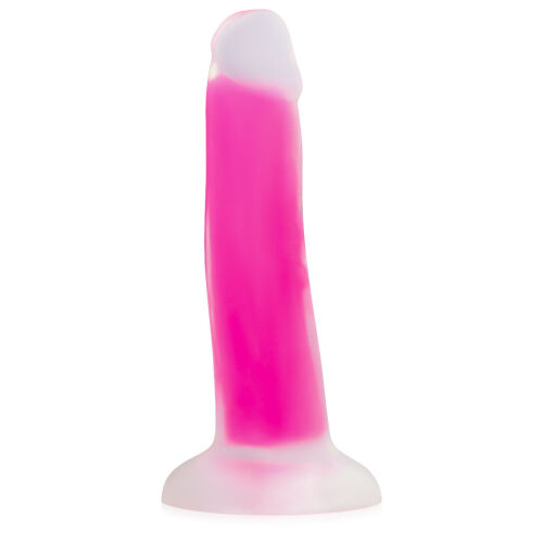 Ružové fluorescenčné dildo penis 14 cm svieti v tme - 79989968