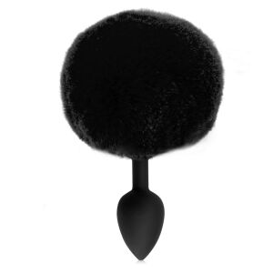 Čierny silikónový análny kolík s pompom anal plug 12 cm - 76666321