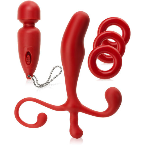 MASAŽÉR PROSTATY - VIBRUJÍCÍ MASTURBÁTOR - PŘÍVĚŠEK + 3 KROUŽKY NA PENIS  - 74736755