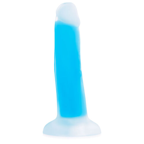 Modré fluorescenčné dildo penis 14 cm svieti v tme - 70509966