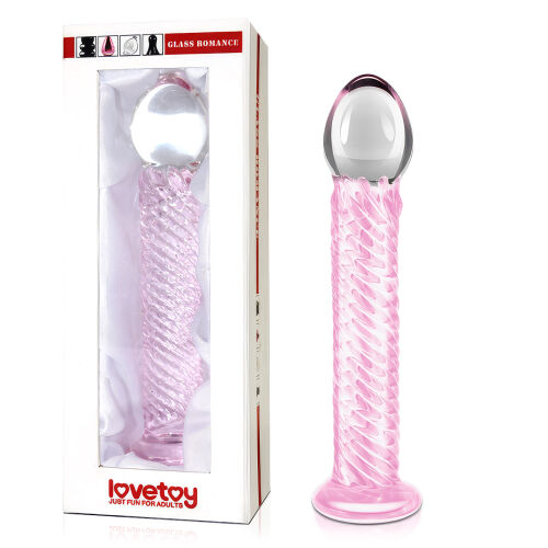 Sklenené dildo ružové hladké so žliabkami 19 cm - 79354882