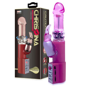Rotujúcí vibrátor so stimulujúcim zajačikom a guličkami 24 cm - 76523033