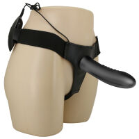 Čierny pásový strap-on s vibrujúcim penisom 18,5 cm pegging - 78192200 - 8