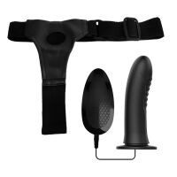 Čierny pásový strap-on s vibrujúcim penisom 18,5 cm pegging - 78192200 - 4