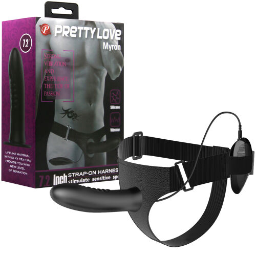 Čierny pásový strap-on s vibrujúcim penisom 18,5 cm pegging - 78192200
