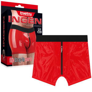 Červené boxerky s krúžkom na strap-on + vrecko na vibrátor - 79378237