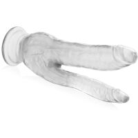 Dvojité priesvitné silikónové dildo 20,5 cm s prísavkou - 72637400 - 2
