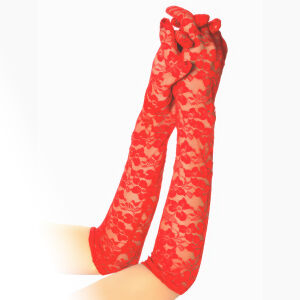 Čipkované červené rukavice s kvetinovým motívom 41 cm - 78085921