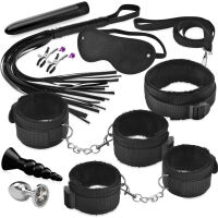 BDSM sada pre páry - 2 vibrátory, 2 análny kolíky, krúžok, putá - 71453021 - 2