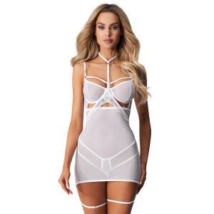 Obsessive Arrowel biela košeľa + choker a pásy na stehná - 76402025