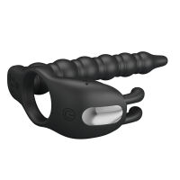 Vibračný návlek na penis s dildom a stimulátorom klitorisu - 72010044 - 7