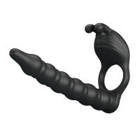 Vibračný návlek na penis s dildom a stimulátorom klitorisu - 72010044 - 4