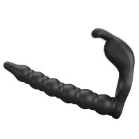 Vibračný návlek na penis s dildom a stimulátorom klitorisu - 72010044 - 2